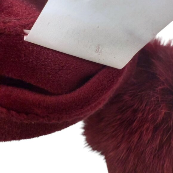 Womens Red Gloves Stretch Faux Suede with Fur Pompoms One Size - Picture 8 of 8